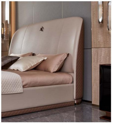 Bed 2x Bedside table Leather Wood Bedroom Leather Bed Modern Design Furniture
