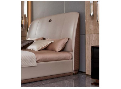 Bed 2x Bedside table Leather Wood Bedroom Leather Bed Modern Design Furniture