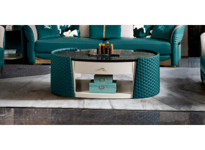 Coffee table Wood Leather Turkis Oval Modern Design Furniture Luxury Living room 140x83