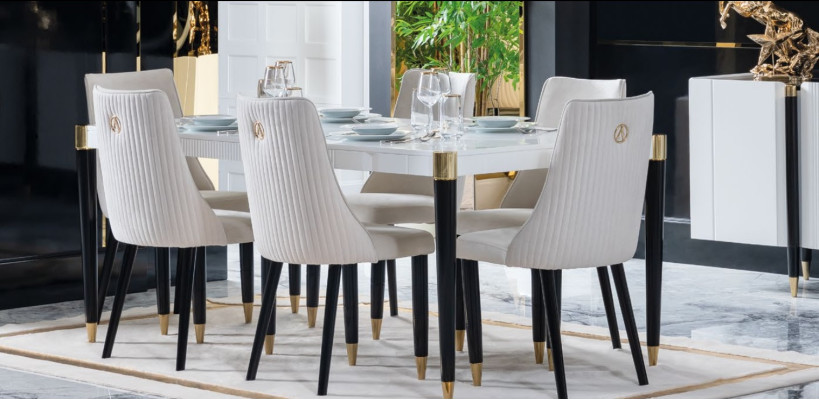 Dining set Suite Set Complete Design Armchair 6x Chairs Upholstery Textile Fabric