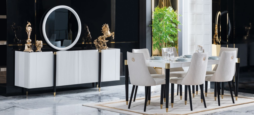 Dining table 6 Chairs Chest of drawers Mirror Complete's Dining room Suite 9pcs new Set
