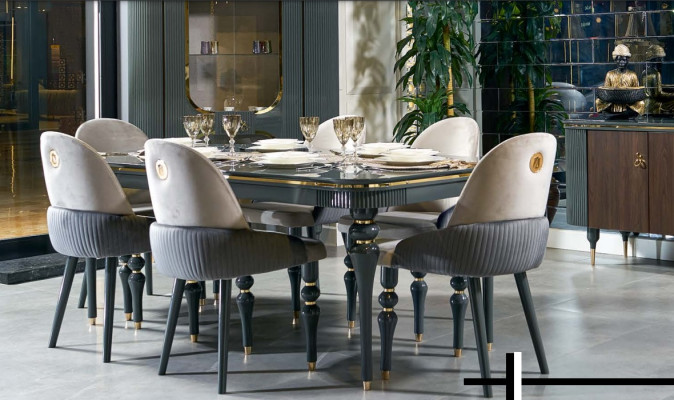 Dining room Suite Lehn Velvet Textile Chair 6x Chairs Group Set Living Wood Genuine