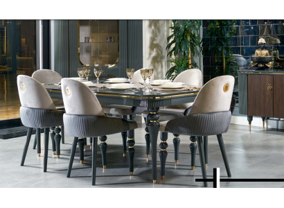 Dining room Suite Lehn Velvet Textile Chair 6x Chairs Group Set Living Wood Genuine