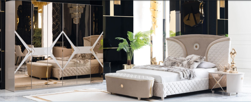 Bed Bedside table Wardrobe 6-piece Bedroom Set Design Luxury Stool Modern