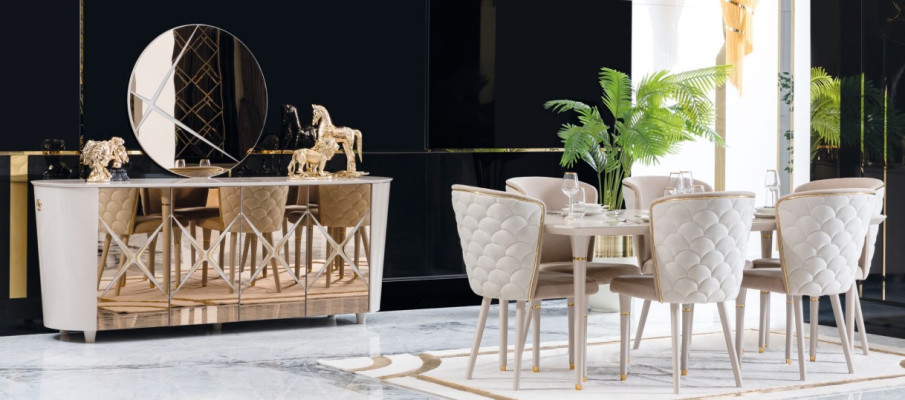 Dining room Set Group Suite Table new Dining table 6x Chairs Chest of drawers Mirror 9pcs