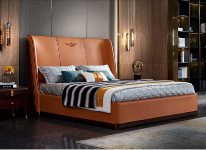 Bed 2 x Bedside table Bedroom Orange Creative Modern Furniture Wood Luxury Beds
