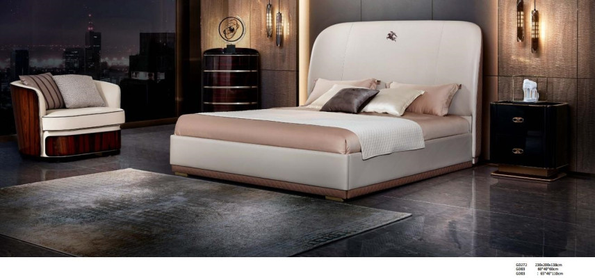 Bed 2x Bedside table Leather Wood Bedroom Leather Bed Modern Design Furniture