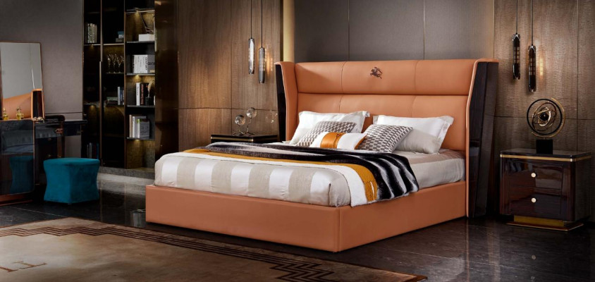 Leather Bed Bedroom Furniture Design Group 3pcs. Set of 2x bedside tables