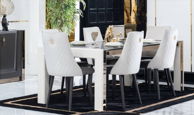 Dining room Suite Table 6x Chair Chest of drawers Mirror Italian Stil Group new