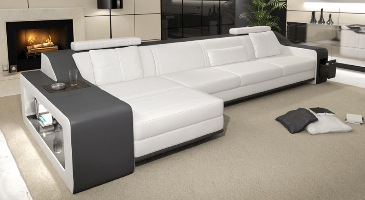 Designer Sofa Couch Corner sofa with Stool Living landscape Upholstery Suite