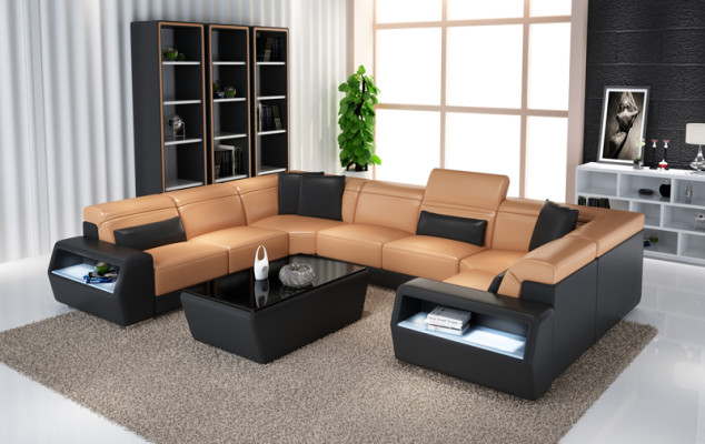 Corner sofa Leather Sofa Couch Upholstery Corner Seat Living landscape Suite -U-shape