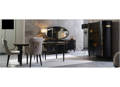Table Set Suite Dining table 4 Chairs Luxury Style Furniture Chair Group Chest of drawers 8pcs