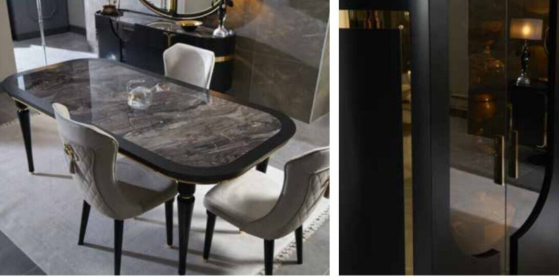 Table Set Suite Dining table 4 Chairs Luxury Style Furniture Chair Group Chest of drawers 8pcs