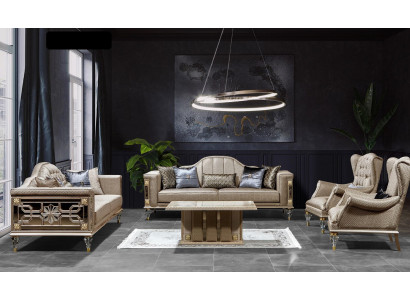 Luxury sofa set Sofa 3311 Seater Armchair three-seater Fabric 5-piece beige