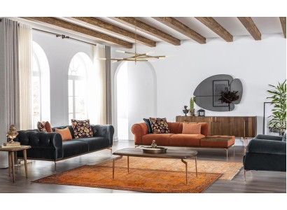 Sofa set 321 Seater Sofa Sofas Fabric Sound System Blue Orange Armchair
