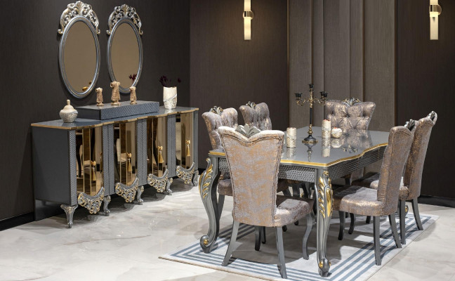 Luxury Dining room Dining set Dining table Chairs Furniture dining set 8 pieces.