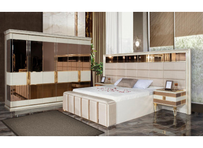 Luxury Suite Bedroom Double bed Modern Beige Gold Set 4pcs new