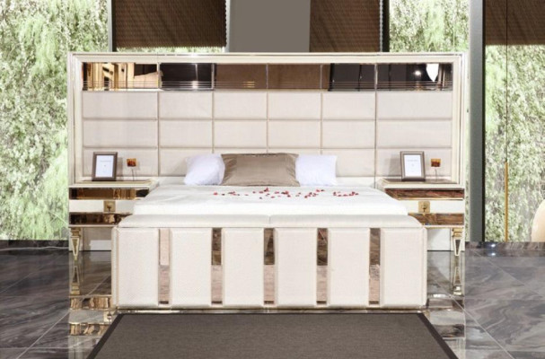 Luxury Suite Bedroom Double bed Modern Beige Gold Set 4pcs new
