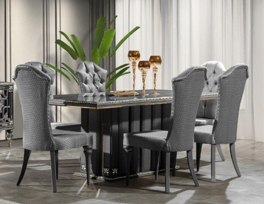 Luxury Dining set Dining room Dining table Chairs Gray Set 7pcs Wood