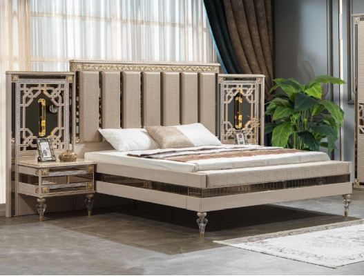 Elegant double bed with bedside tables in luxury design