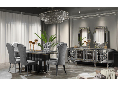 Luxury Dining set Dining room Dining table Chairs Gray Set 8pcs Wood