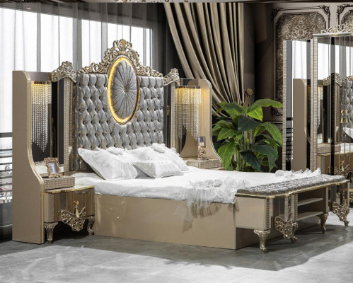 Luxury Suite Bedroom Double Bed Classic Beige Set 3pcs. new