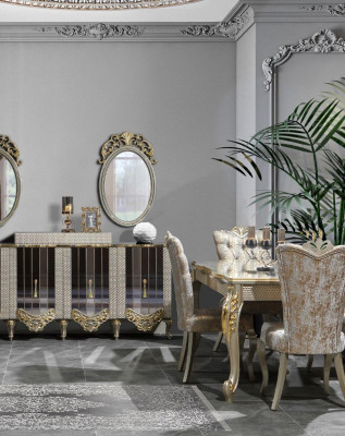 Dining corner Luxury Dining set Dining room Dining table Chairs Beige Set Wood 5pcs