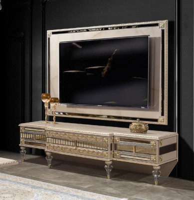 Lowboard tv stand sideboard wood luxury beige living room wardrobe