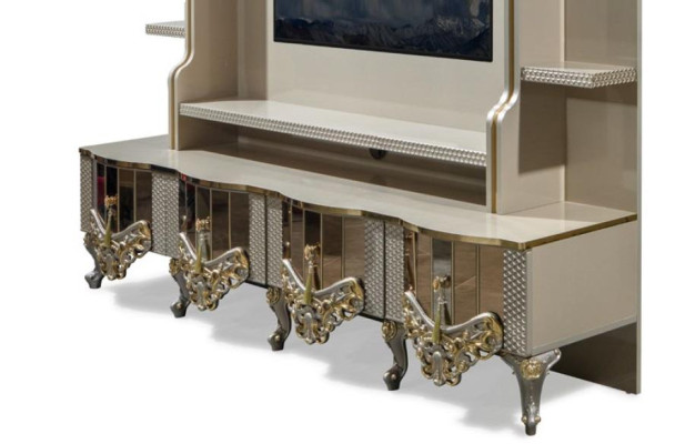 Luxury Wall unit tv stand TV cabinet Lowboard Wood Living room Beige Furniture Sideboard