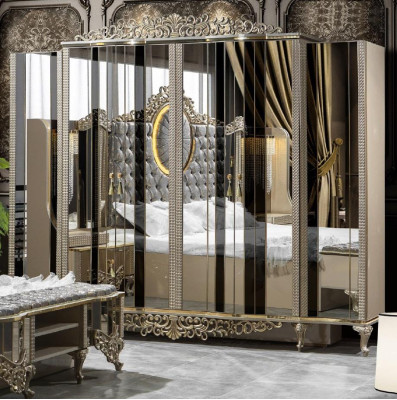 Wardrobe Wardrobe Wood Luxury Wardrobe Biege Bedroom Mirror