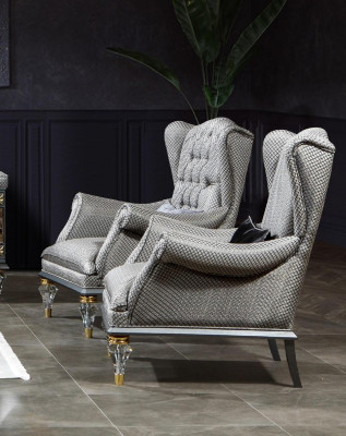 Armchair Wing Chair Fabric Gray Living room Baroque 1 Seater Chesterfield