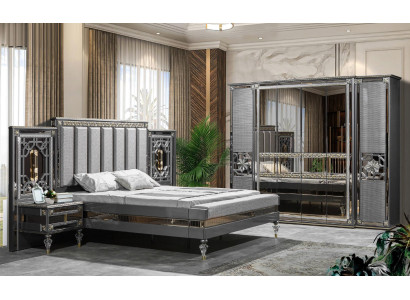 Gray Bedroom French Bed Double bed Classic Wardrobe 4pcs