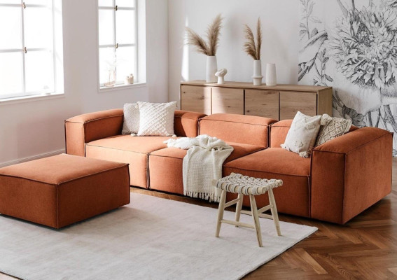 Sofa Set xxl Big Sofas Couches Orange with Stool Fabric Sofa Textile Couch
