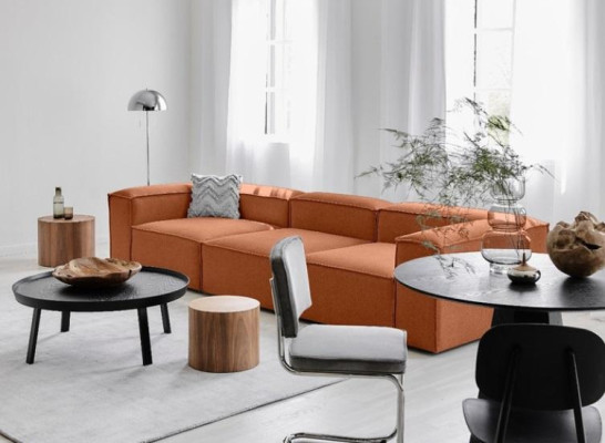 Sofa Set xxl Big Sofas Couches Orange with Stool Fabric Sofa Textile Couch