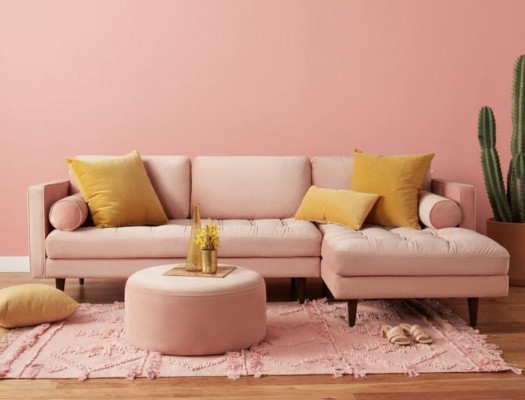 Designer Sofa Corner sofa Textile Living room Furniture Sofa L-shape Sofa bed Pink