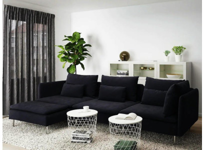 L-shape Couch Living landscape Corner sofa Suite Modern Design Sofa Textile Black