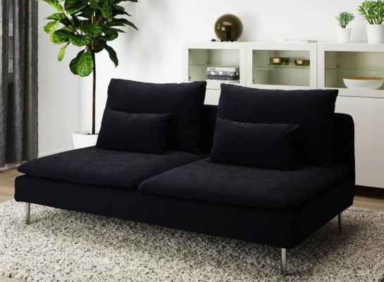 L-shape Couch Living landscape Corner sofa Suite Modern Design Sofa Textile Black