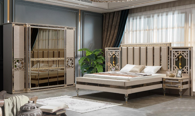Elite modern style bedroom furniture with bedside tables and wardrobe