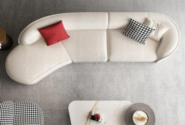 Sofas Textile Sofa Wood Fabric 4Seater Living room Couches Furniture Round 315cm