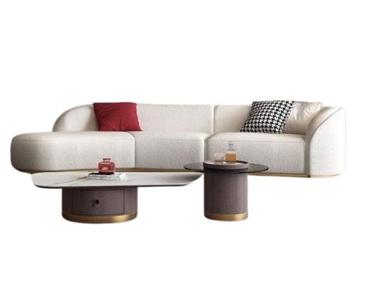 Sofas Textile Sofa Wood Fabric 4Seater Living room Couches Furniture Round 315cm
