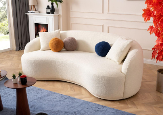 Sofas Textile Upholstery Sofas Wood Fabric Sofas 3 Seater Living room Modern Beige