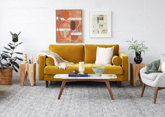 Textile Sofa Design Sofa Upholstery 2-Seater Fabric Couch Country House Style Yellow