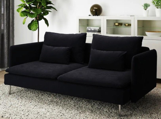 Large Footstool 93x93cm Soft Design Stool Luxury Stool Fabric Black