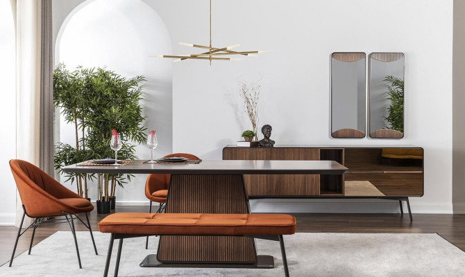 Dining set Dining room Dining table Chairs Sideboard Set 10pcs Wood Brown new