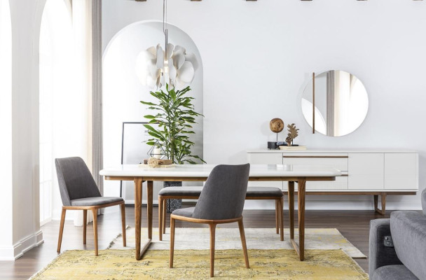 Dining corner Dining set Dining room Dining table Chairs Sideboard 10pcs Wood White