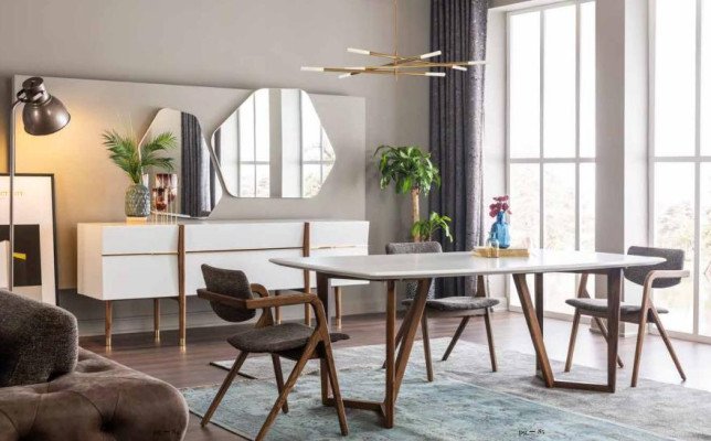 Dining set Dining room Dining table Chairs Table Sideboard Set 9pcs Wood White