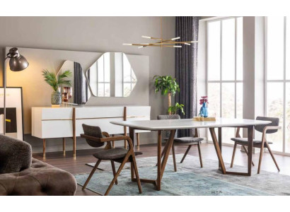 Dining set Dining room Dining table Chairs Table Sideboard Set 9pcs Wood White