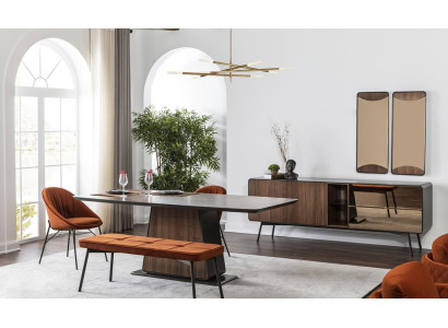 Dining corner Dining set Dining room Dining table Chairs Sideboard 9pcs Wood Brown