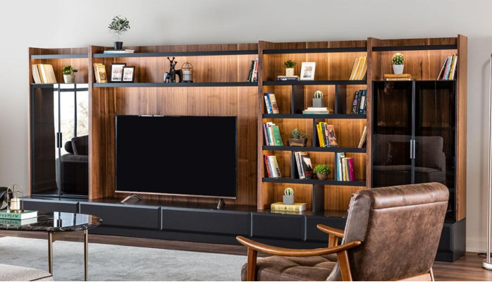 Wall unit tv Furniture Wall units Living room Display case Modern Wood Brown