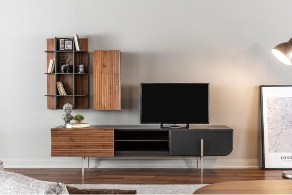TV cabinet lowboard tv stand shelves sideboard wood modern brown living room